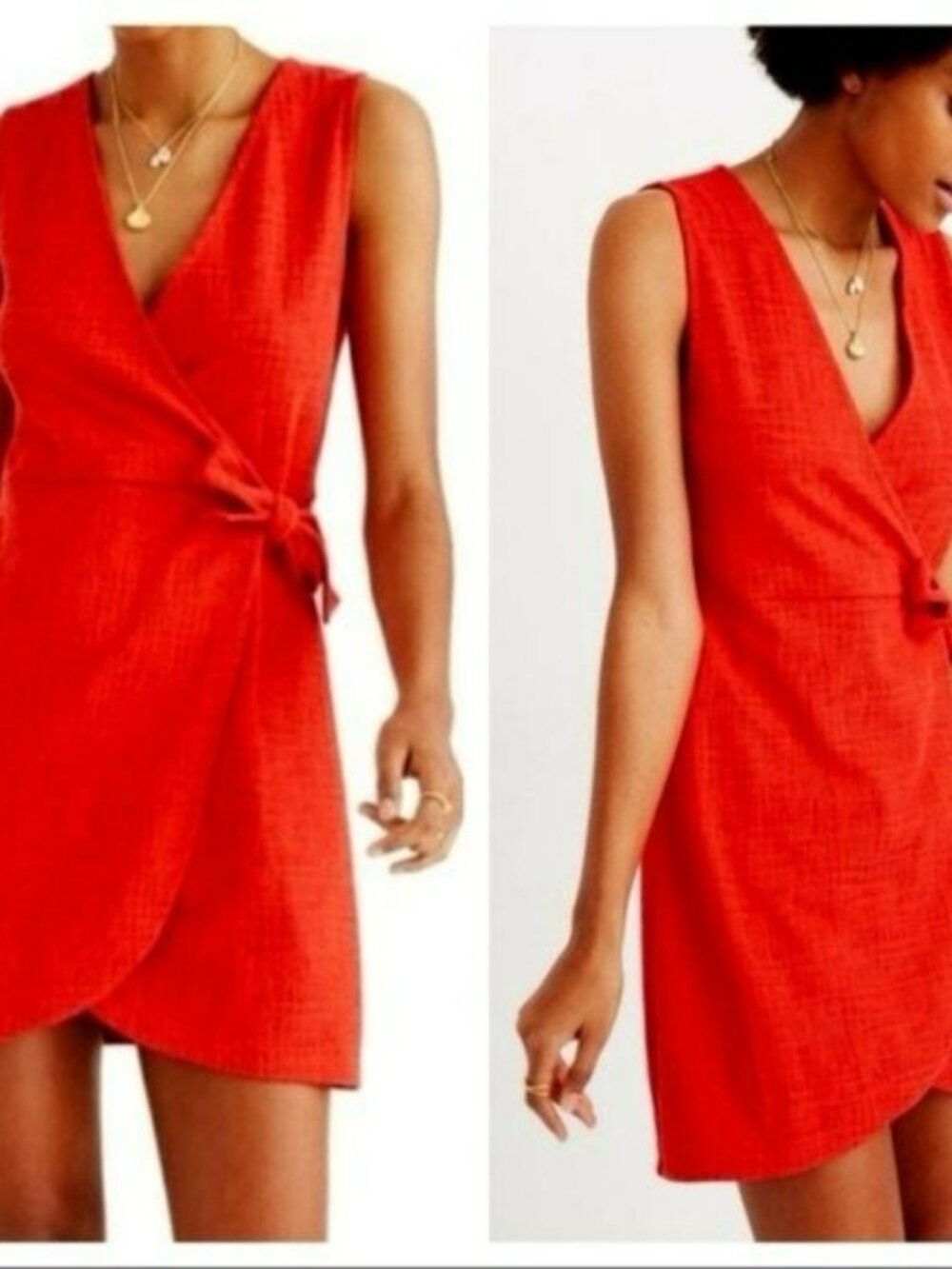 Madewell Texture & Thread EUC Textured Red Wrap Mini Dress Small Boho Festival